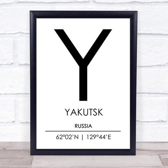 Yakutsk Russia Coordinates World City Travel Print