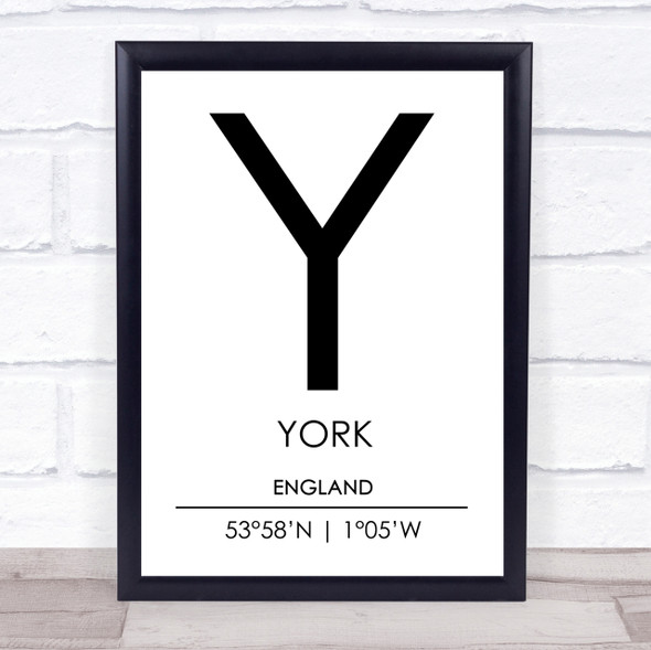 York England Coordinates World City Travel Print