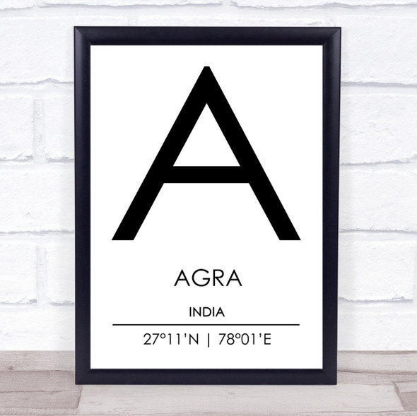 Agra India Coordinates World City Travel Print