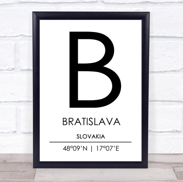 Bratislava Slovakia Coordinates Travel Print