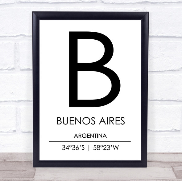 Buenos Aires Argentina Coordinates Travel Print