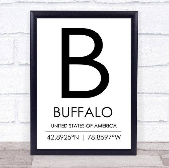 Buffalo United States Of America Coordinates Travel Quote Print