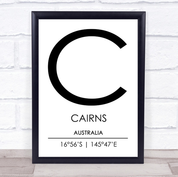 Cairns Australia Coordinates World City Travel Print