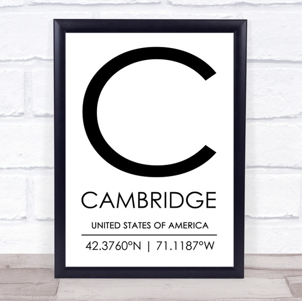 Cambridge United States Of America Coordinates Travel Quote Print