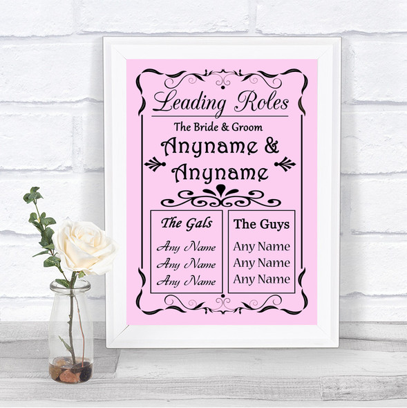 Pink Who's Who Leading Roles Personalized Wedding Sign