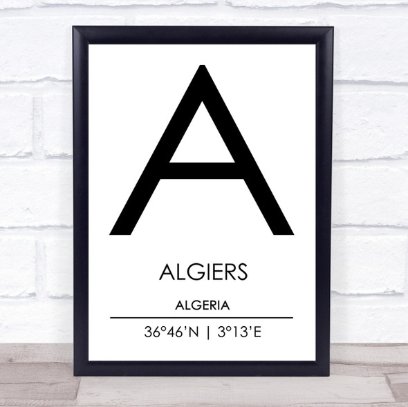 Algiers Algeria Coordinates World City Travel Print
