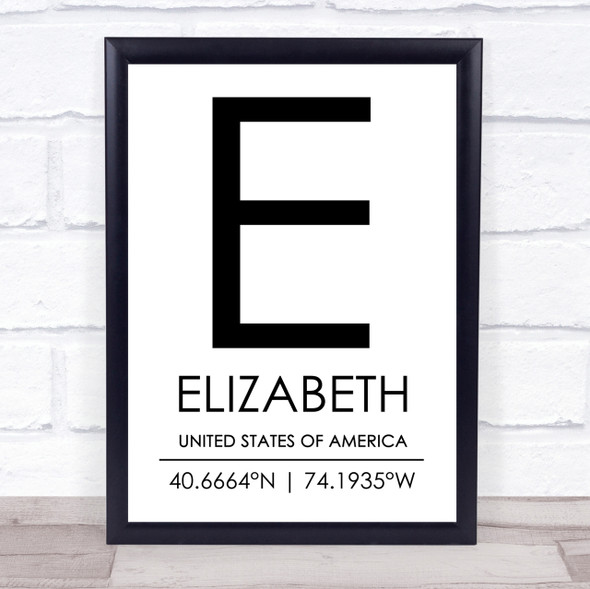 Elizabeth United States Of America Coordinates Travel Quote Print