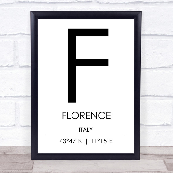 Florence Italy Coordinates World City Travel Print
