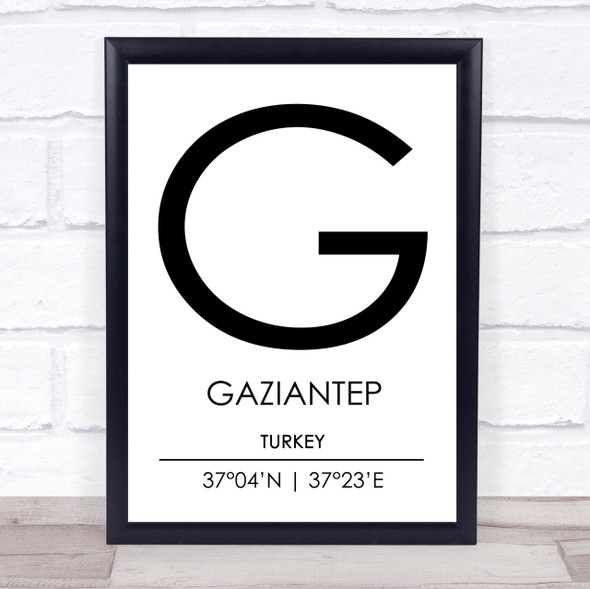 Gaziantep Turkey Coordinates World City Travel Print