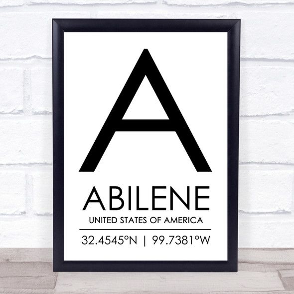 Abilene United States Of America Coordinates Travel Quote Print