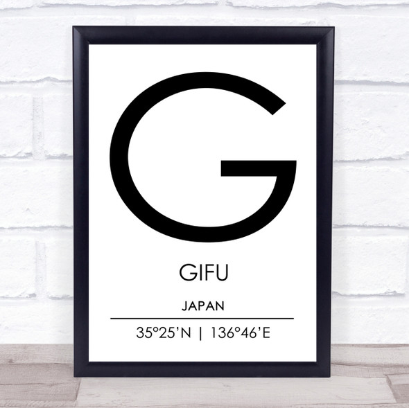 Gifu Japan Coordinates World City Travel Print