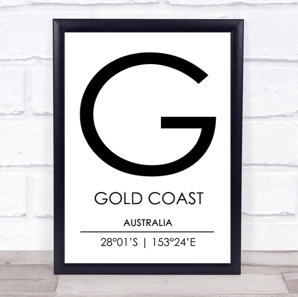 Gold Coast Australia Coordinates Travel Print
