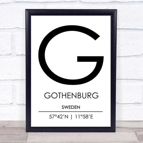 Gothenburg Sweden Coordinates World City Travel Print