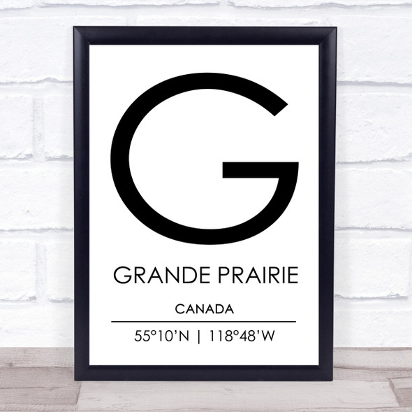 Grande Prairie Canada Coordinates Travel Print