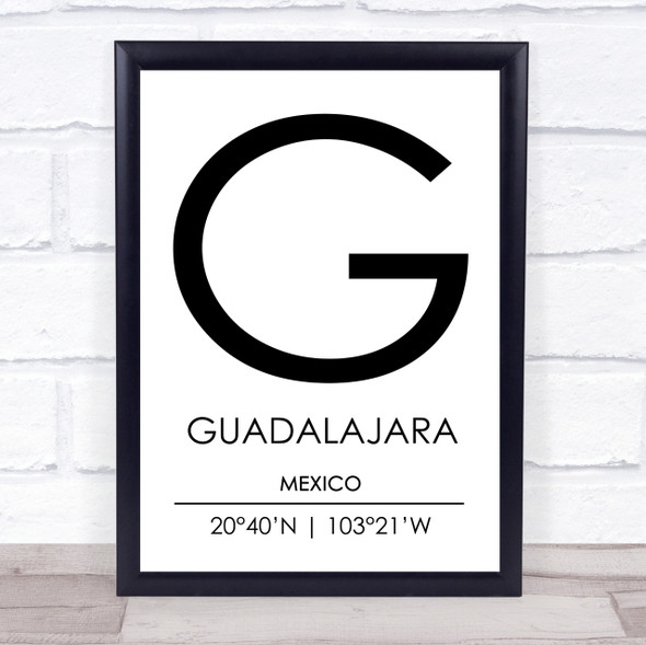 Guadalajara Mexico Coordinates Travel Print