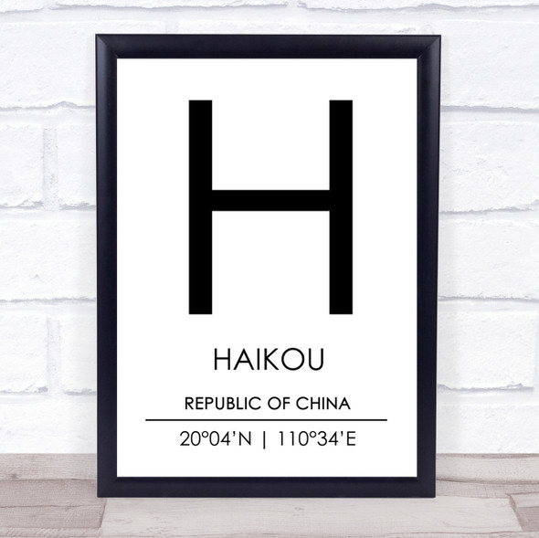 Haikou Republic Of China Coordinates Travel Print