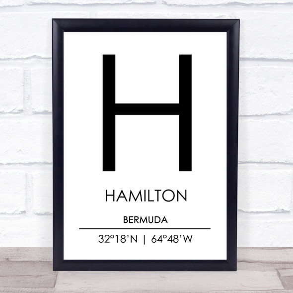 Hamilton Bermuda Coordinates World City Travel Print