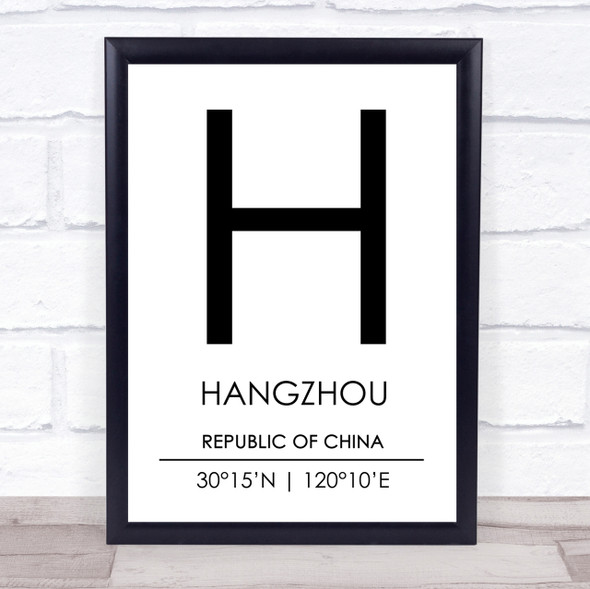 Hangzhou Republic Of China Coordinates Travel Print