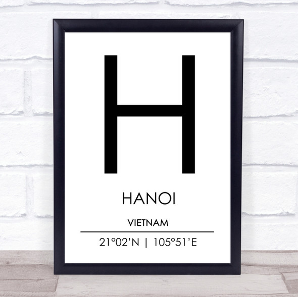Hanoi Vietnam Coordinates World City Travel Print