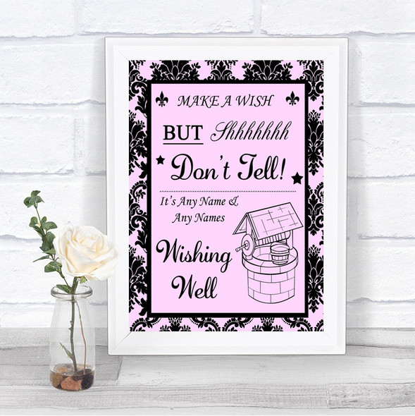 Baby Pink Damask Wishing Well Message Personalized Wedding Sign