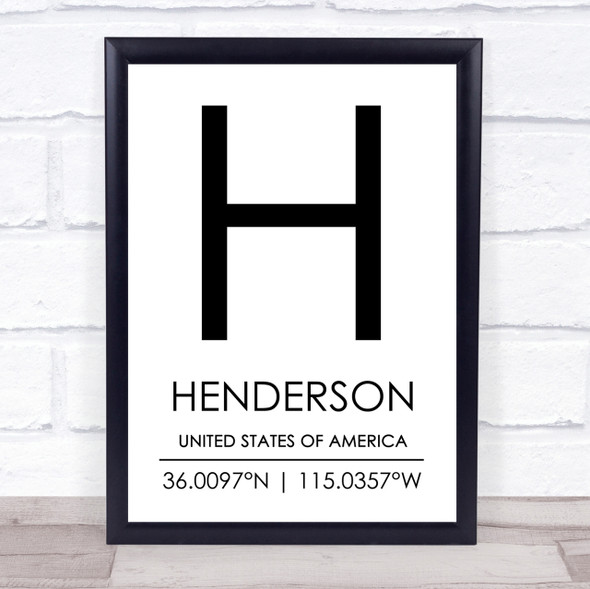 Henderson United States Of America Coordinates Travel Quote Print