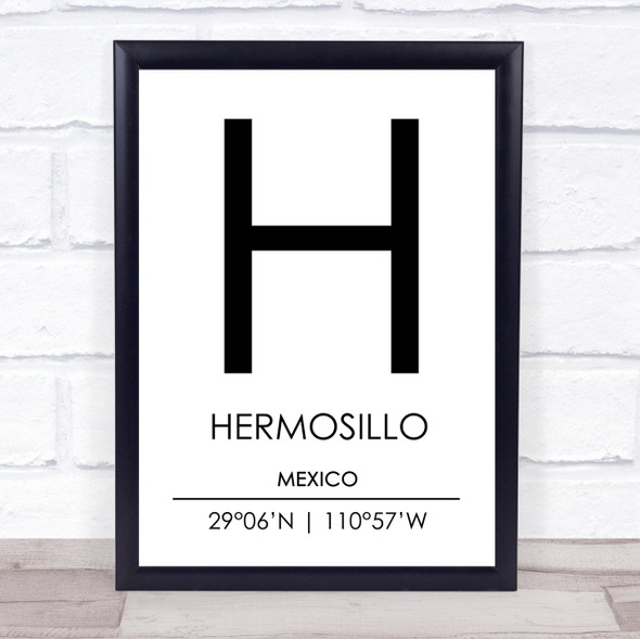 Hermosillo Mexico Coordinates World City Travel Print