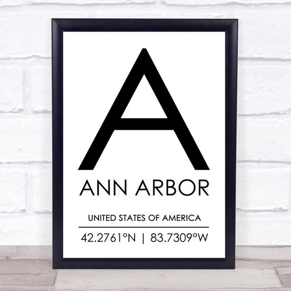 Ann Arbor United States Of America Coordinates Travel Quote Print