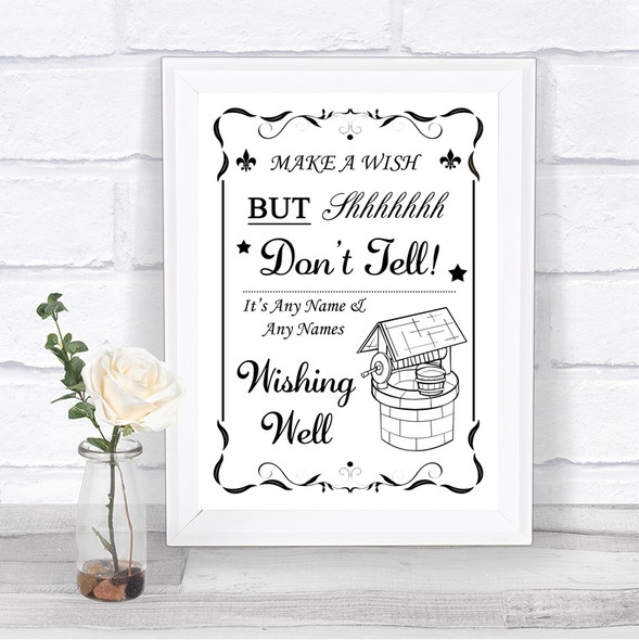 Black & White Wishing Well Message Personalized Wedding Sign