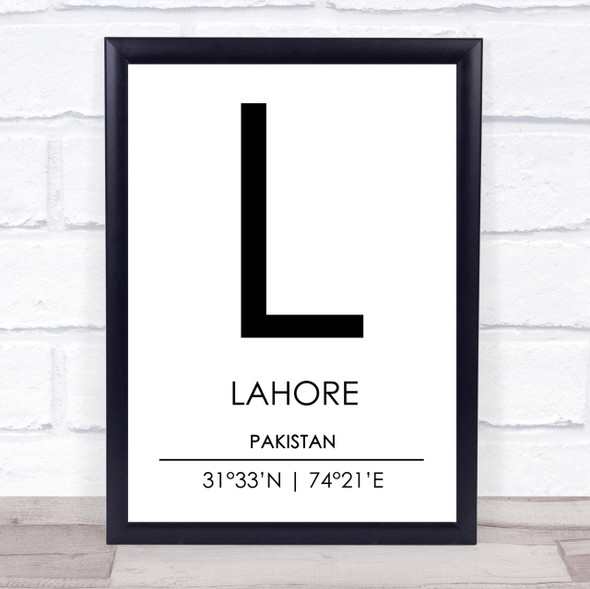 Lahore Pakistan Coordinates World City Travel Print