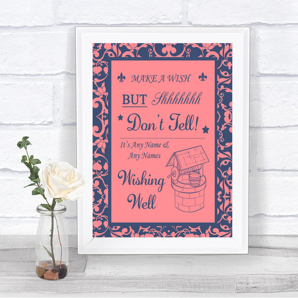 Coral Pink & Blue Wishing Well Message Personalized Wedding Sign