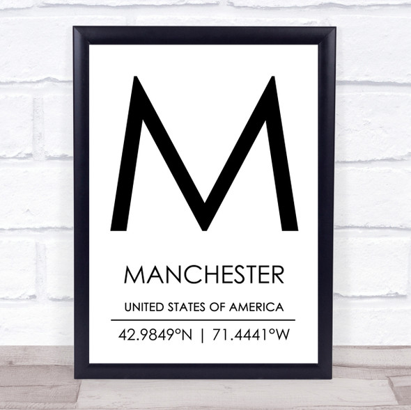 Manchester United States Of America Coordinates Travel Quote Print