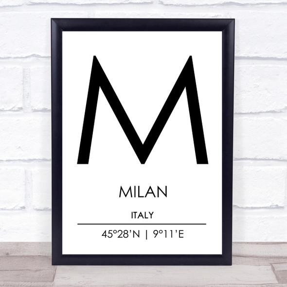 Milan Italy Coordinates World City Travel Print