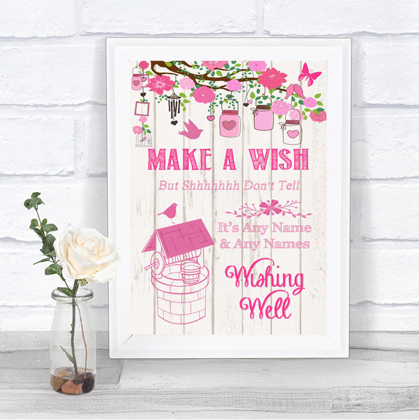 Pink Rustic Wood Wishing Well Message Personalized Wedding Sign
