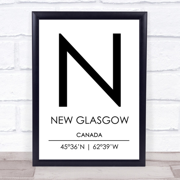 New Glasgow Canada Coordinates Travel Print