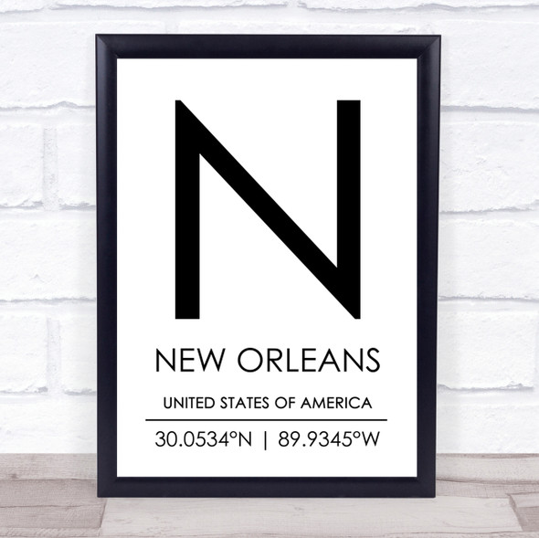 New Orleans United States Of America Coordinates Quote Print