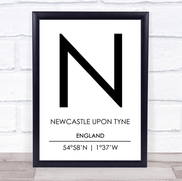 Newcastle Upon Tyne England Coordinates Travel Print