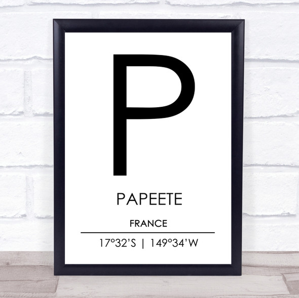 Papeete France Coordinates World City Travel Print