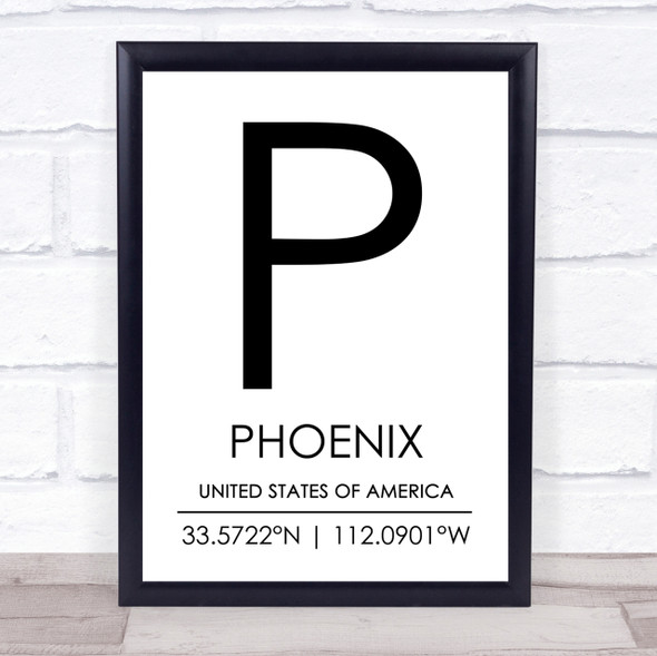 Phoenix United States Of America Coordinates Travel Quote Print