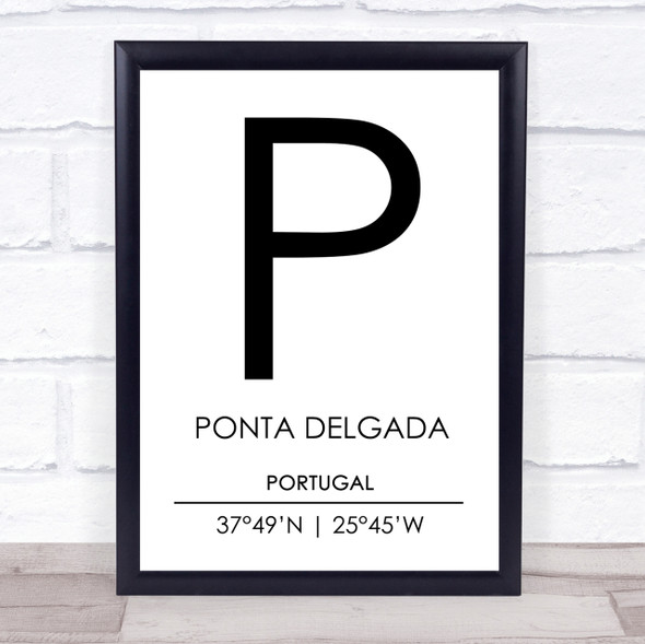 Ponta Delgada Portugal Coordinates Travel Print
