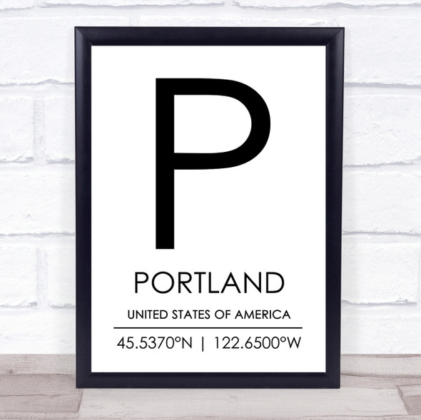 Portland United States Of America Coordinates Travel Quote Print