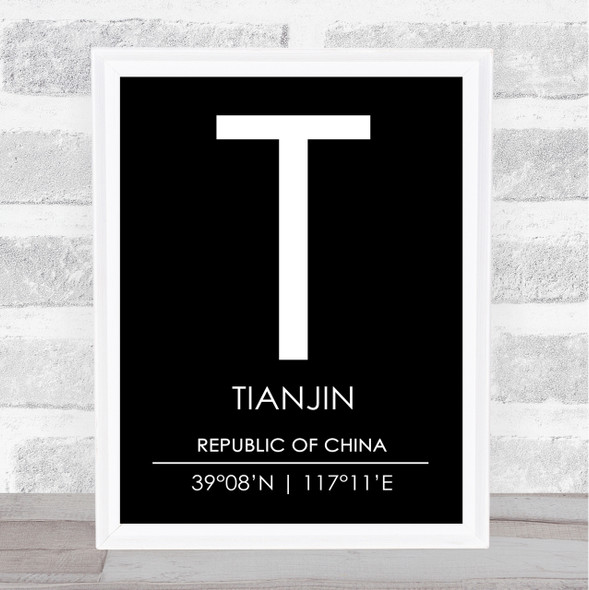 Tianjin Republic Of China Coordinates Black & White Travel Print