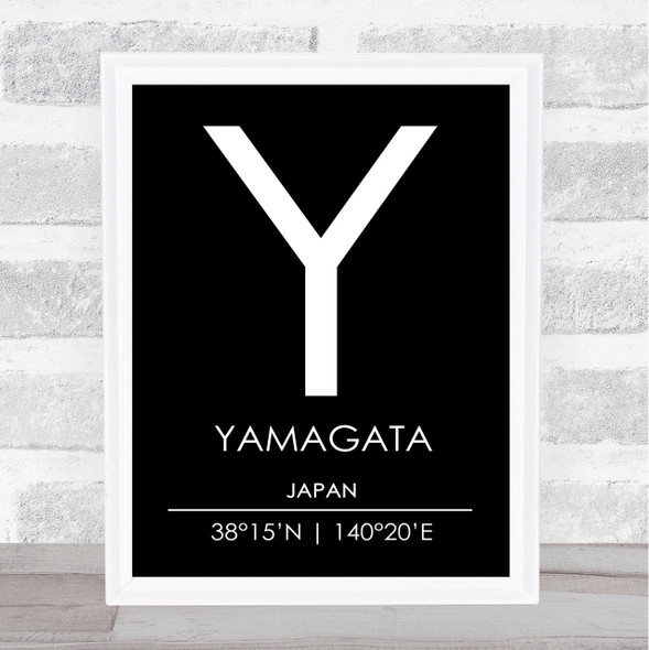 Yamagata Japan Coordinates Black & White World City Travel Print
