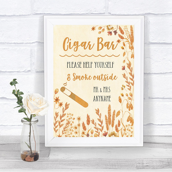 Autumn Leaves Cigar Bar Personalized Wedding Sign