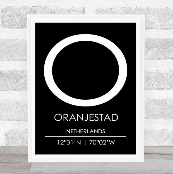 Oranjestad Netherlands Coordinates Black & White Travel Print