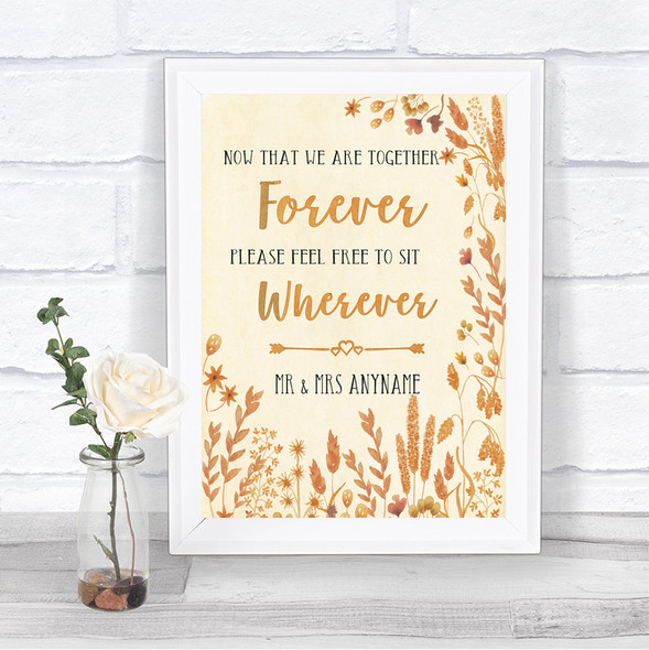 Autumn Leaves Informal No Seating Plan Personalized Wedding Sign