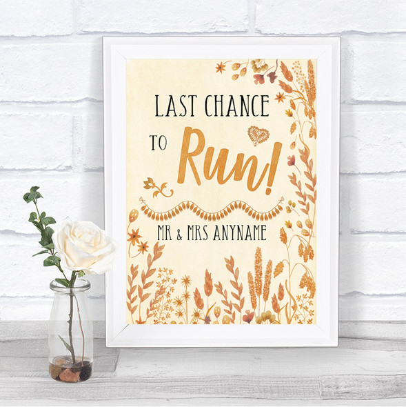 Autumn Leaves Last Chance To Run Personalized Wedding Sign