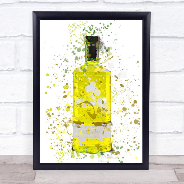 Watercolour Splatter Yellow Quince Gin Bottle Wall Art Print