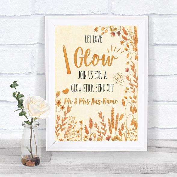 Autumn Leaves Let Love Glow Glowstick Personalized Wedding Sign