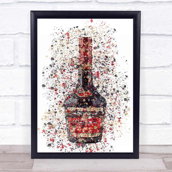 Watercolour Splatter Cherry Brandy Liqueur Bottle Wall Art Print