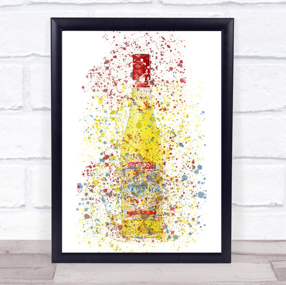 Watercolour Splatter Citrus Lemon Liqueur Bottle Wall Art Print